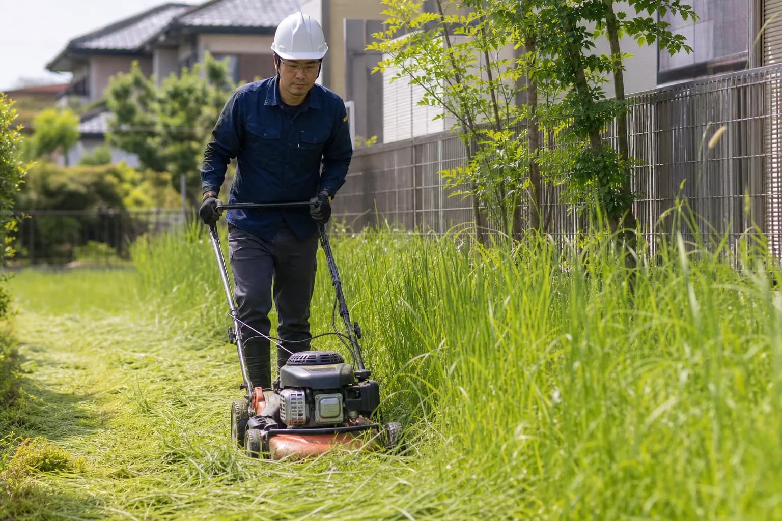草刈り機での草刈り作業